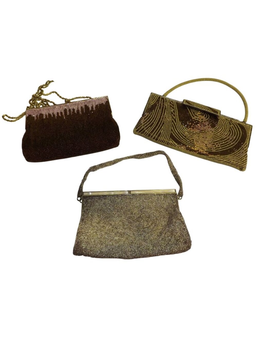 Beaded Handbags Set Of 3 With Gold Chain Stone & Handles Evening Clutch Bags